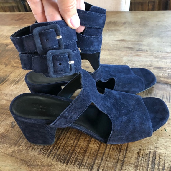 Rag & Bone Madison Heels Italian Calf Blue Suede 9 - Picture 2 of 7